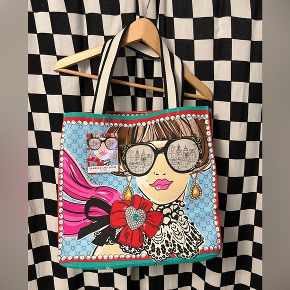 NWT Brighton Sparkle and Shine Tote Bag Canvas Glam Peace Love Shopping Carryall - Picture 2 of 10